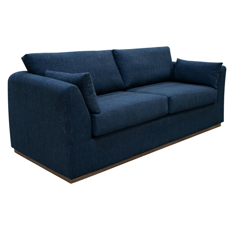 Structure et base en bois Romul, canapé, Polyester bleu foncé, H 36,5 po x l 90 po x P 38,5 po