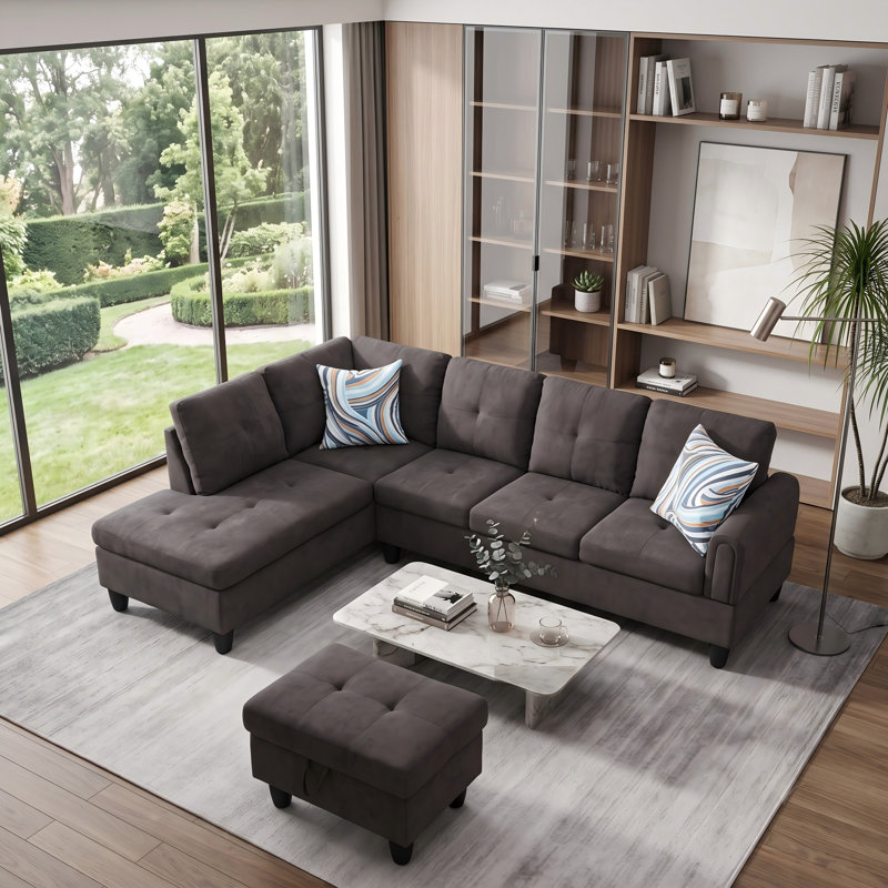 Canapé modulaire rembourré réversible avec repose-pieds, Dark Brown, Orienté vers la gauche