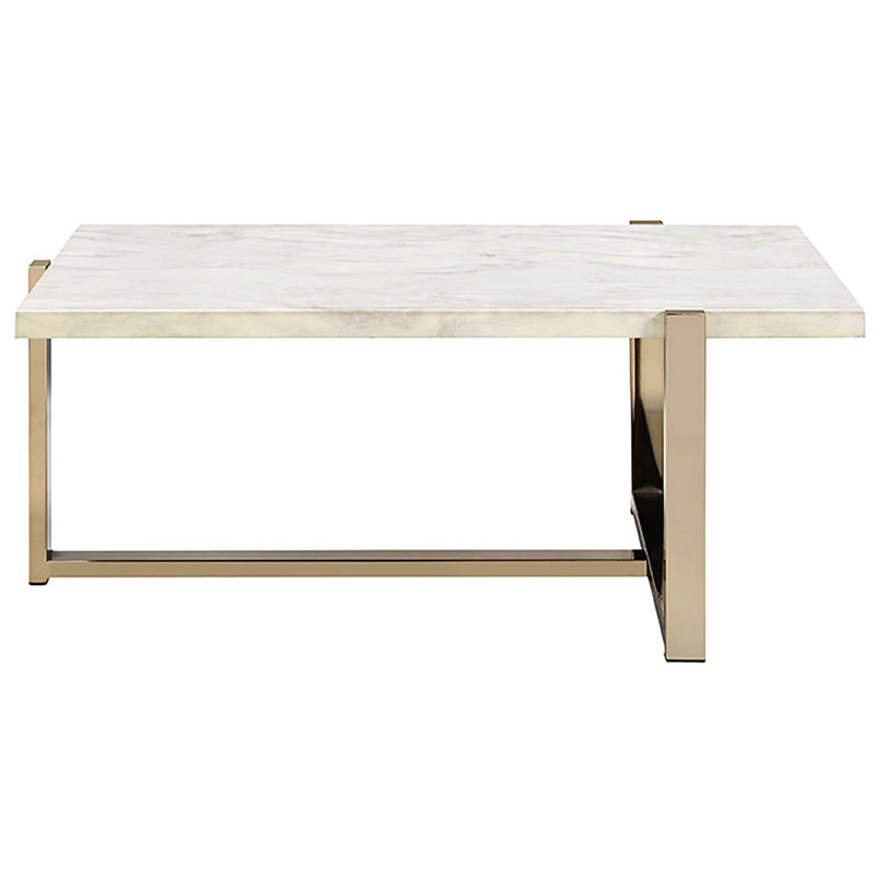 Console moderne tendance en faux marbre blanc et champagne