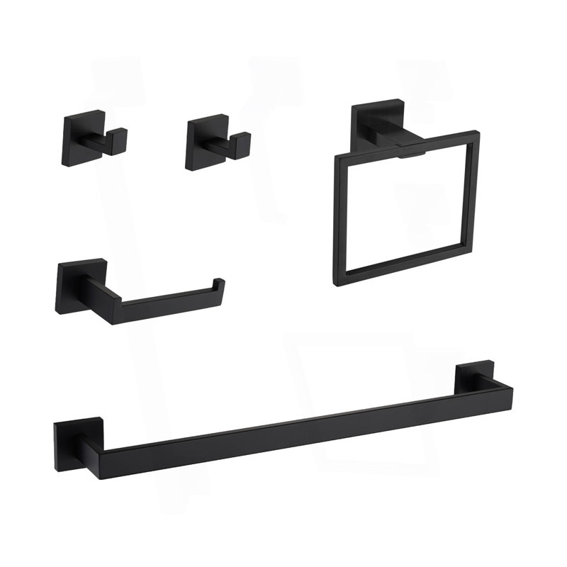 Ensemble de 5 accessoires de quincaillerie de salle de bain, Noir mat
