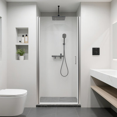 36" W X 72" H Frameless Style Pivot Shower Door, Clear Tempered Glass Single Panel, Swing Open Bathroom Door, Reversible Design, Chrome
