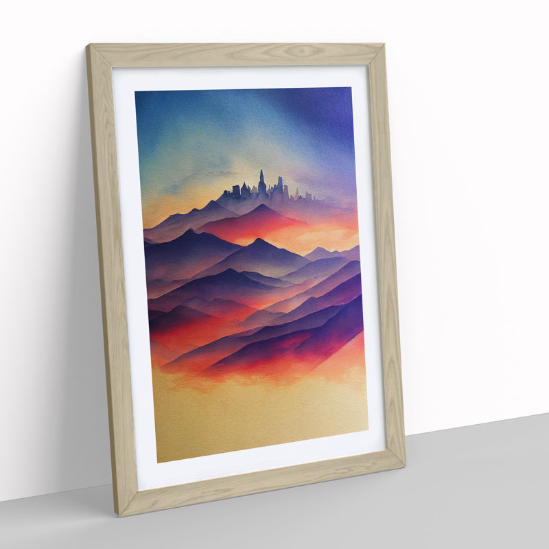 Watercoloured Mountain Landscape No.4 - Framed Print, 34cm H x 25cm W x 2cm D, Oak Framed