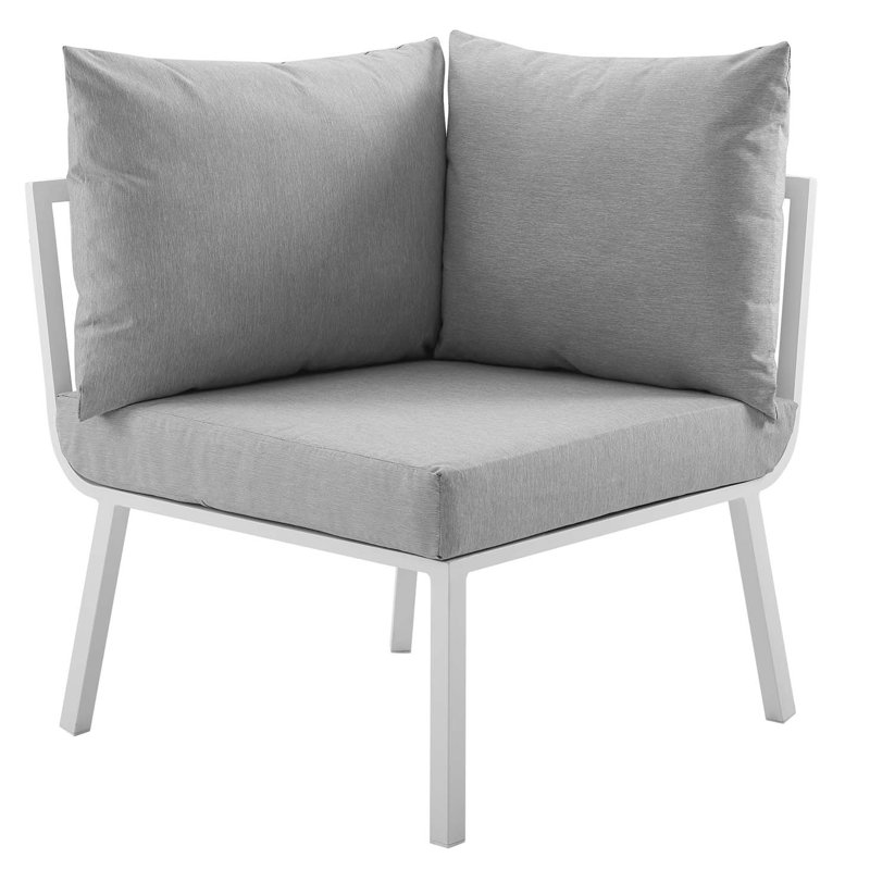 Riverside Outdoor Patio Aluminum Corner Chair with Sunbrella Cushions, Gray, White