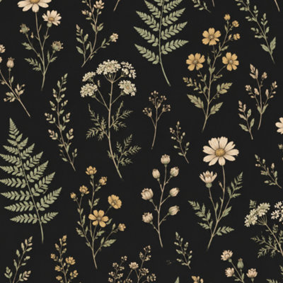 Papier peint à peler et à coller Élégant papier peint botanique rétro doré à motif de feuilles sauvages et de fleurs sauvages l 17,7 po x H 118 po Papier peint amovible auto-adhésif pour les armoires de chambre de bébé