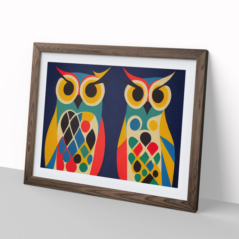 Two Abstract Owls Vol.2 - Framed Print, 34cm H x 46cm W x 2cm D, Walnut