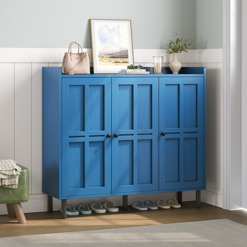 Abril 5-Tier 30 Pairs Shoe Cabinet with Adjustable Shelves, Blue