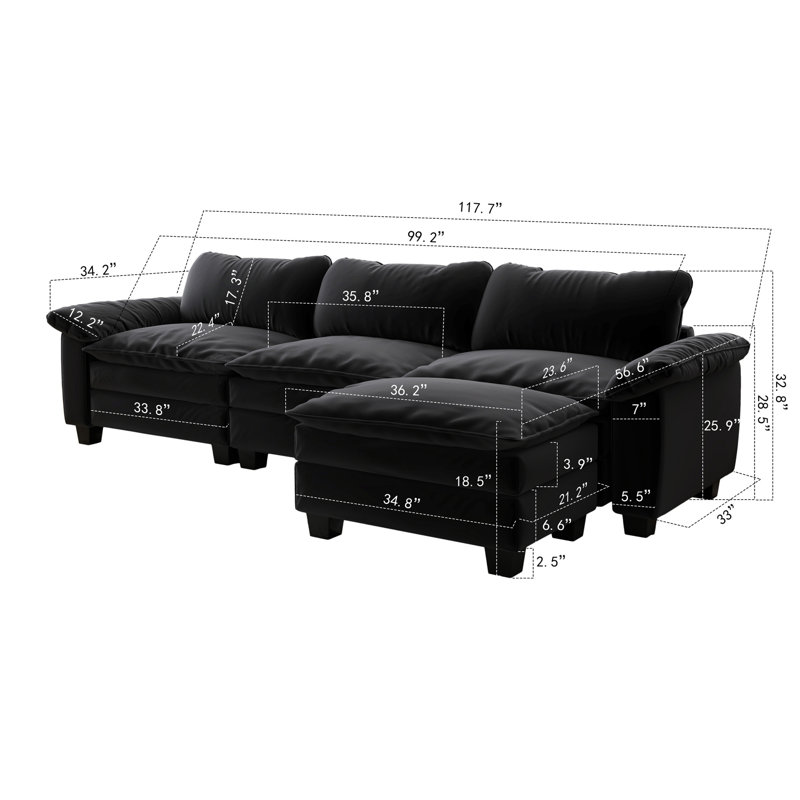 Ensemble modulaire en velours 4 pièces, Velours noir