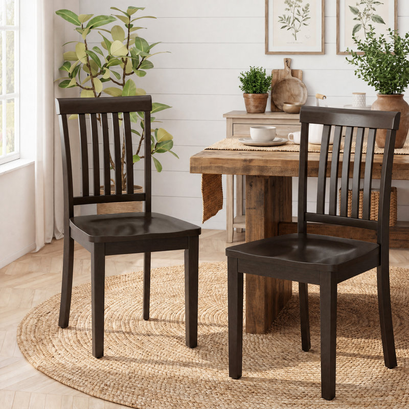 Tanvier Slatted Back Dining Chair Solid Wood Side Chair, Dark Brown