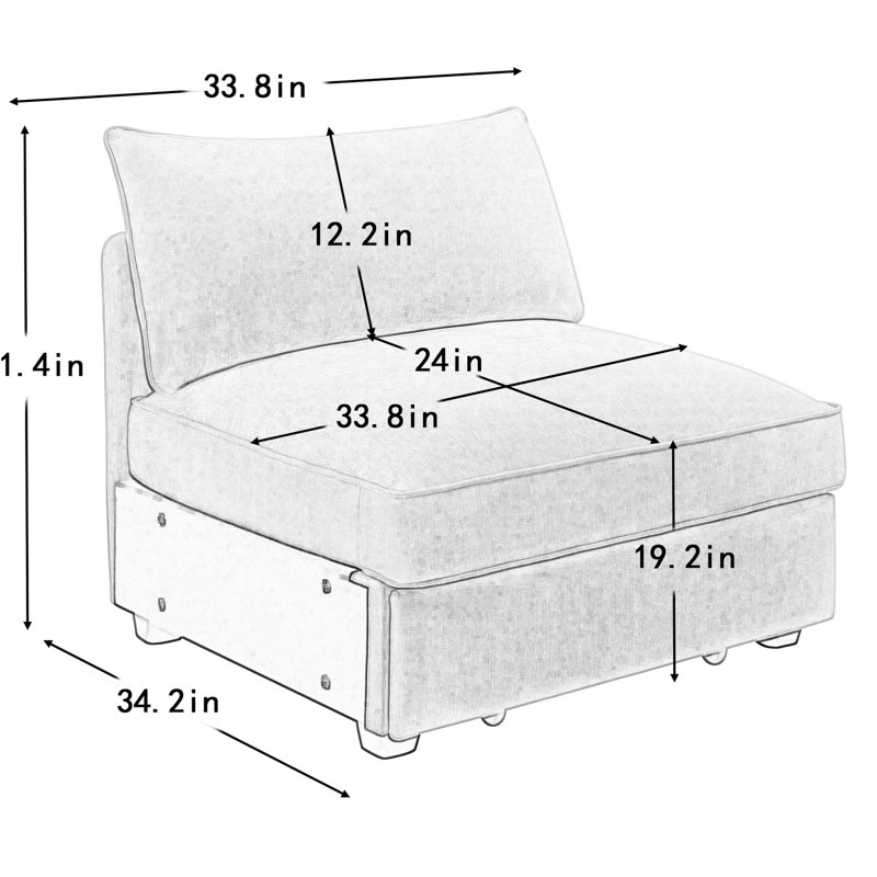 Chenille blé sans accoudoirs avec un design structurel unique, convient à la vie moderne en velours, 1 siège, bords de coussin passepoilés et rangement pour repose-pieds escamotable