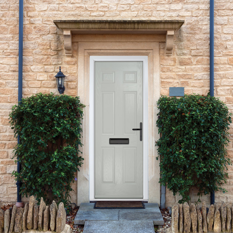 Crystal GRP Front door Muirfield solid Agate Grey 890mm x 2090mm Open in Left hand None Glass, Left, Agate Grey, 89mm x 209mm