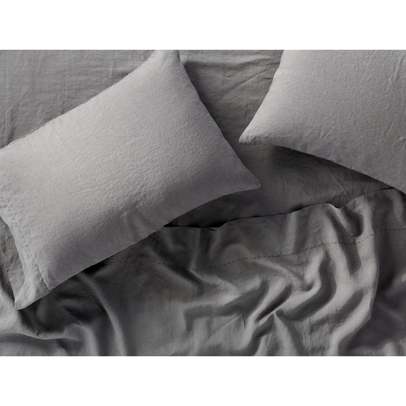 Belgian Flax Linen Fitted Sheet, Pacific Blue Chambray, King Fitted Sheet
