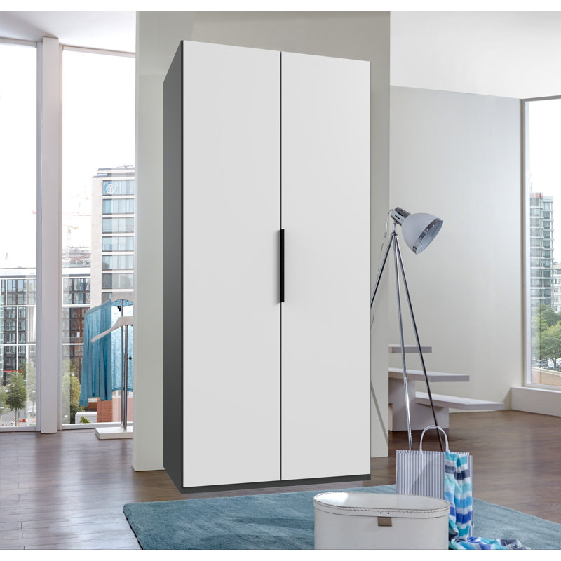 Guardino 2 Door Wardrobe, 236cm H x 100cm W x 58cm D, Graphite/White