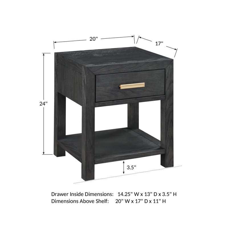 Solid Wood Single Drawer Nightstand, Charcoal