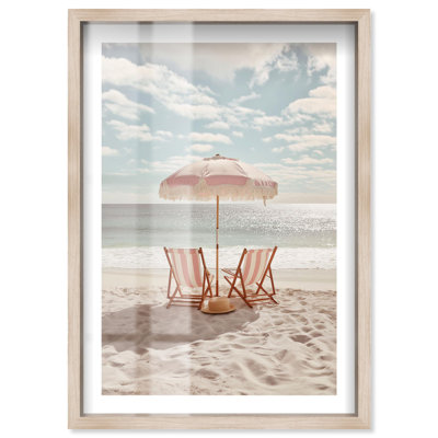 Beach Day Shadowbox Print Coastal Photography by Notoriart, Blonde Frame, 36 x 54