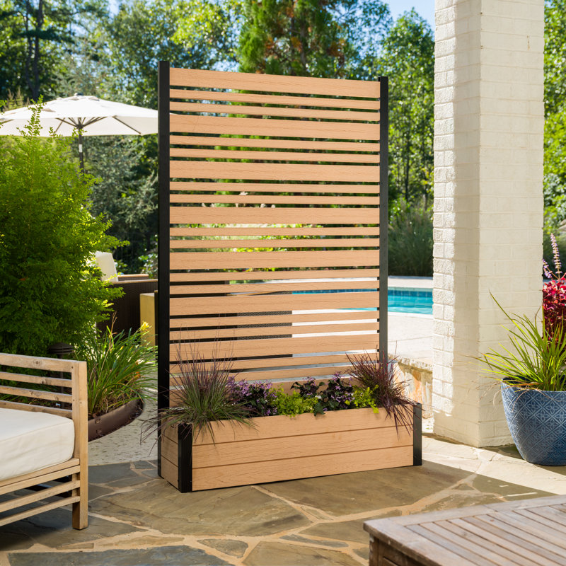 Florence Freestanding Woodtek Vinyl Privacy Screen With Planter Box