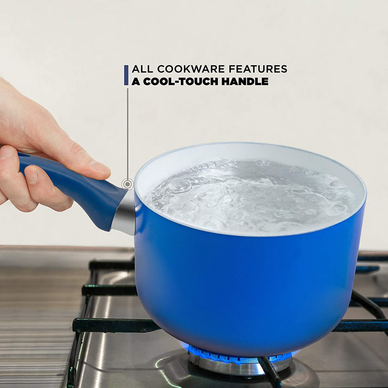 16 - Piece Non-Stick Ceramic Cookware Set, Blue