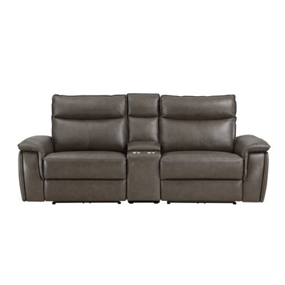 Enjolie 93.5" Modern & Contemporary Top Grain Leather Power Reclining Loveseat with with Power Adjustable Headrests, USB Charging & Centre Storage Console