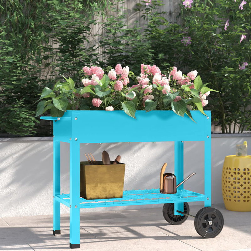 Chariot de jardin surélevé avec roues Leia, H 31,75 po x l 43,5 po x P 20,75 po, Bleu turquoise