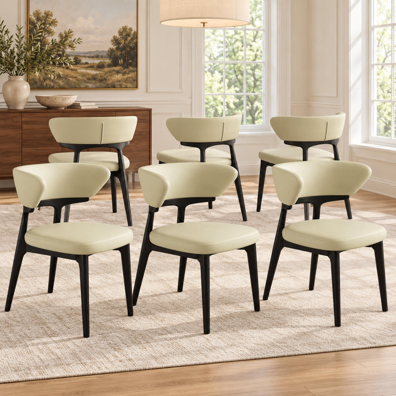 Ensemble de 6 chaises de salle à manger modernes entièrement assemblées, revêtement en similicuir kaki et pieds en bois massif