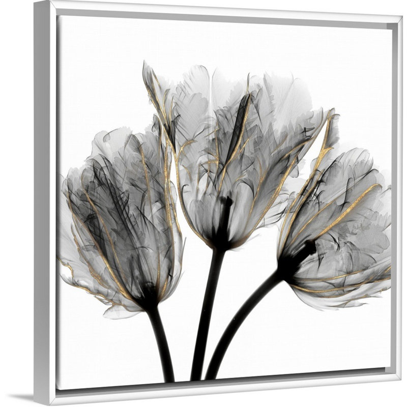 «Gold Embellished Tulips 3» par Albert Koetsier, reproduction d'art sur toile, H 22 po x l 22 po x P 1,75 po, Cadre blanc