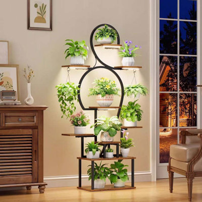 Plant Stand Indoor with Grow Light, 9 Tiered 63" Tall Indoor Plant Shelves for Multiple Plants, Large Metal Plant Shelf, Lighted Plant Stand for Indoor, Balcony, Living Room