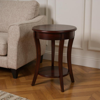 Table de bout ronde 26 "en bois brun foncé et bois avec tablette