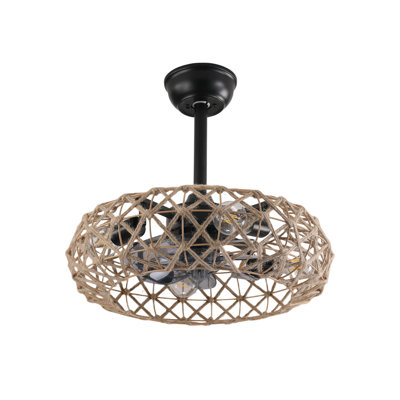 19" Hemp Rope Woven Ceiling Fan with 4 bulbs, Dimmable, 7 Blades, Reversible DC motor.