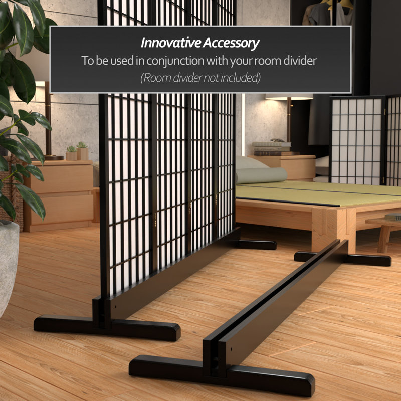 Room Divider Stand - Walnut - 3 Panel, 4" H x 70.75" W x 19.5" D, Black