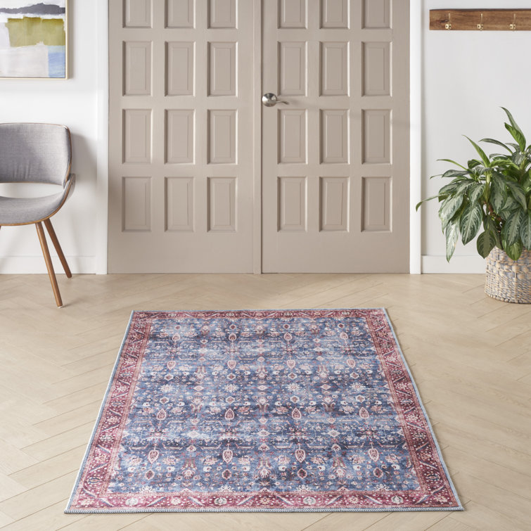 Tapis bleu brique lavable à la machine