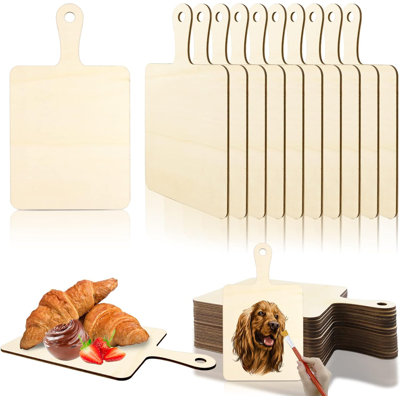 Ensemble de 16 mini planches à découper en bois brut avec poignées pour bricolage et décoration
