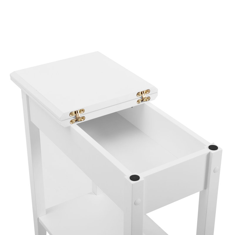 Table de chevet Ilithia avec rangement rabattable et tablette ouverte, table de chevet mince pour les petits espaces, table de bout étroite et moderne pour la chambre à coucher ou le salon, organisateur de table d'appoint peu encombrant