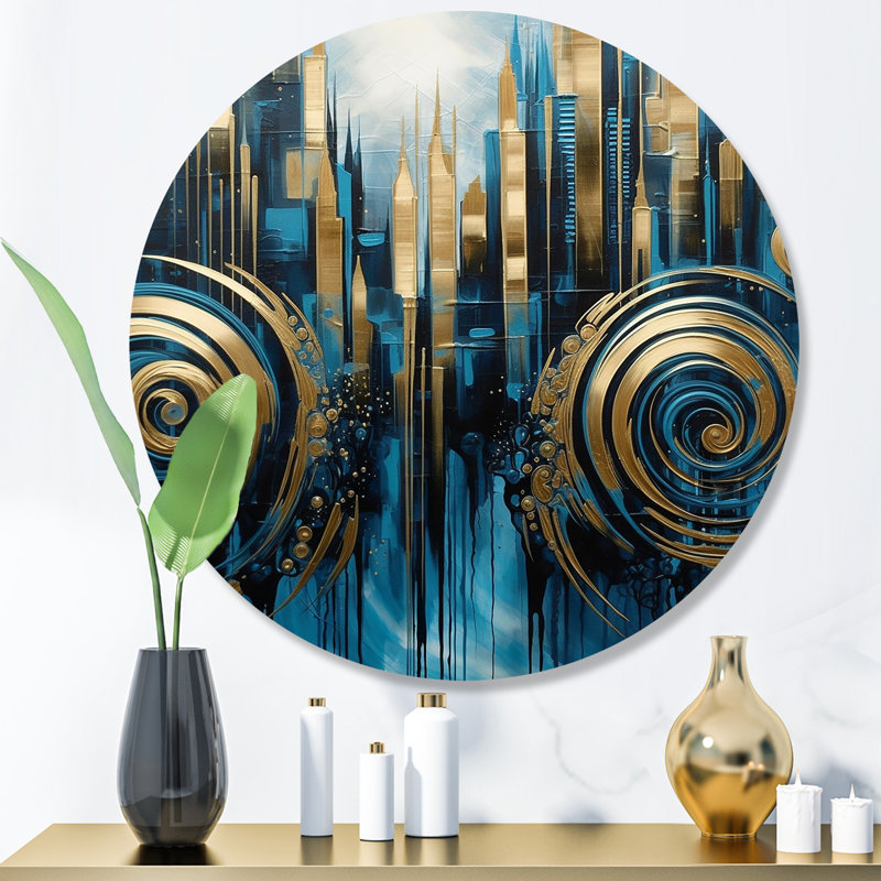 Élégance urbaine dorée et bleue II, H 23 po x l 23 po x P 1 po