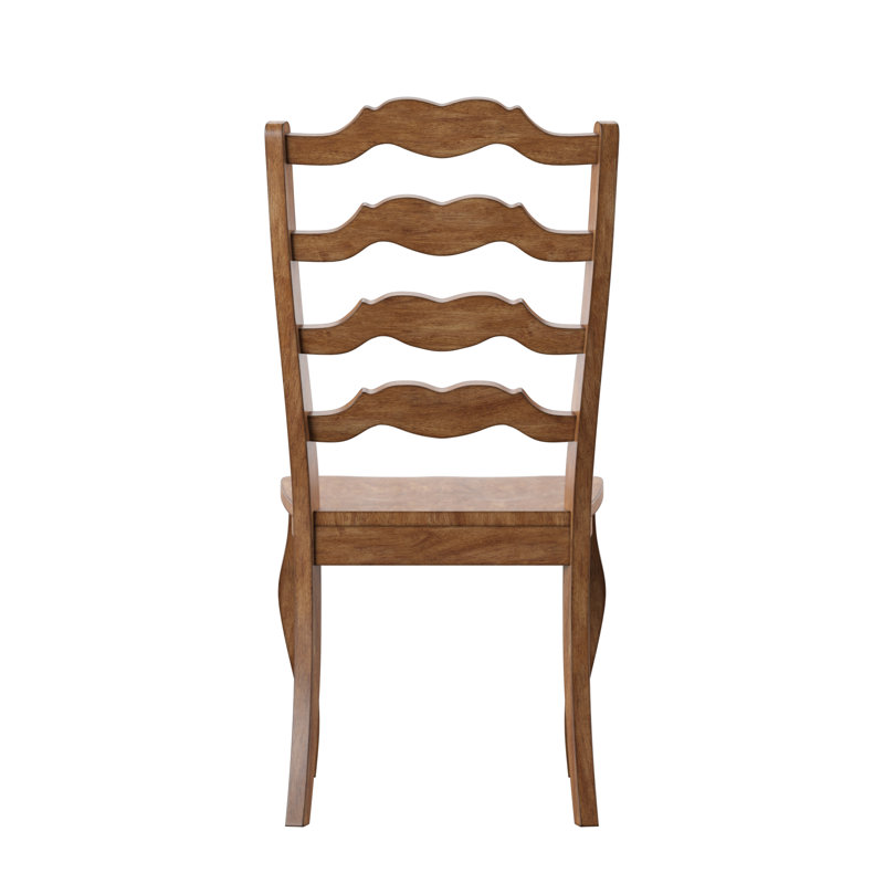Fortville 78" Solid Wood Oak Finish Top 6-Piece Dining Set With French Ladder Back Chairs And Bench, Brown, White