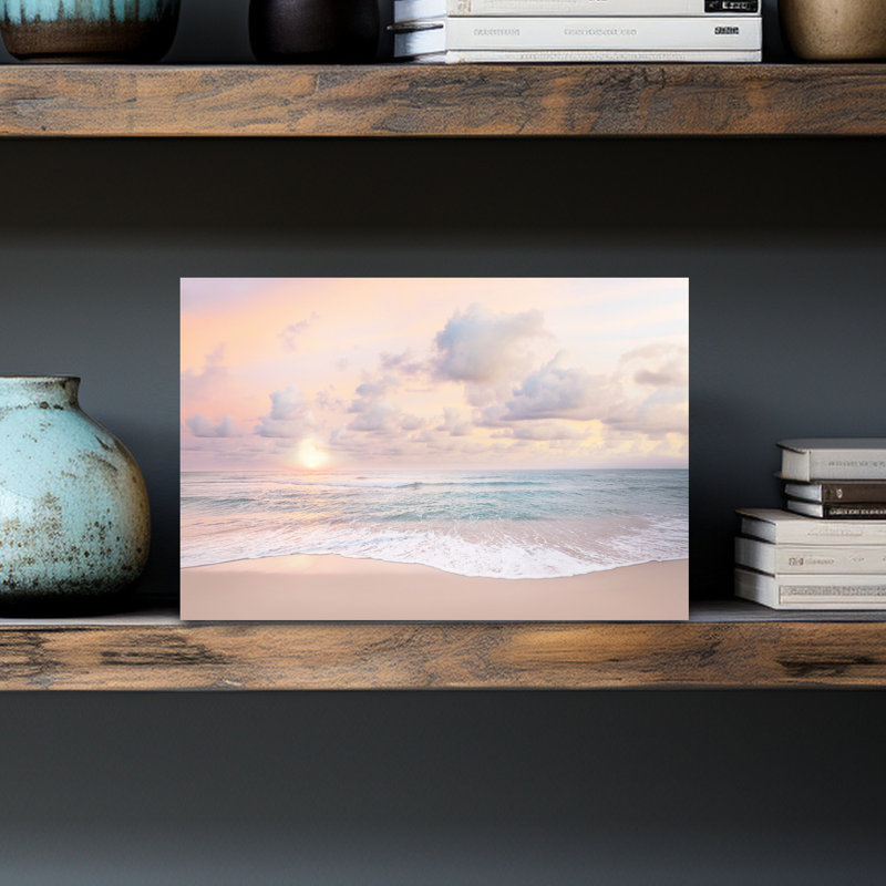 Art mural contemporain plage nuageux et coucher de soleil, H 18 po x l 12 po