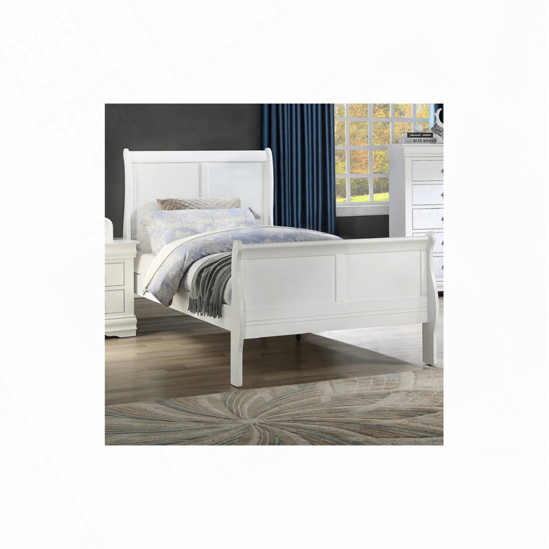 Panel Sleigh Bed Solid Wood Wooden, Twin, White