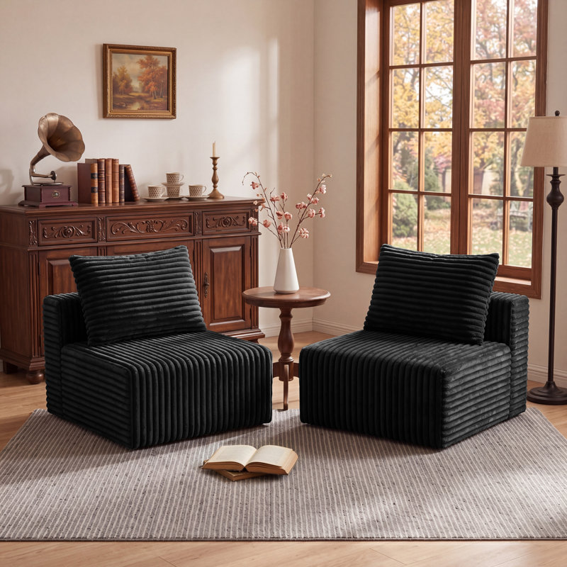 Canapé modulaire Aldora, assise en flanelle profonde avec ressorts ensachés, aucun assemblage requis, rouleau de compression pour le salon, unité modulaire à combinaison libre, noir