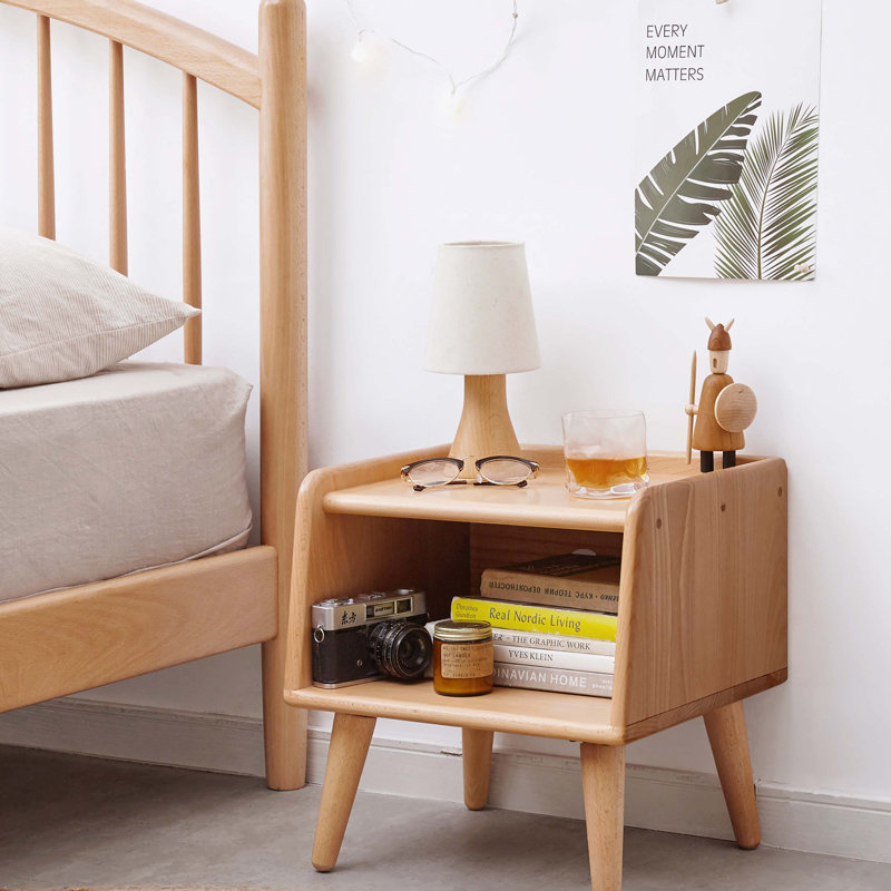 Armoire de chevet en bois massif Pure, Jaune