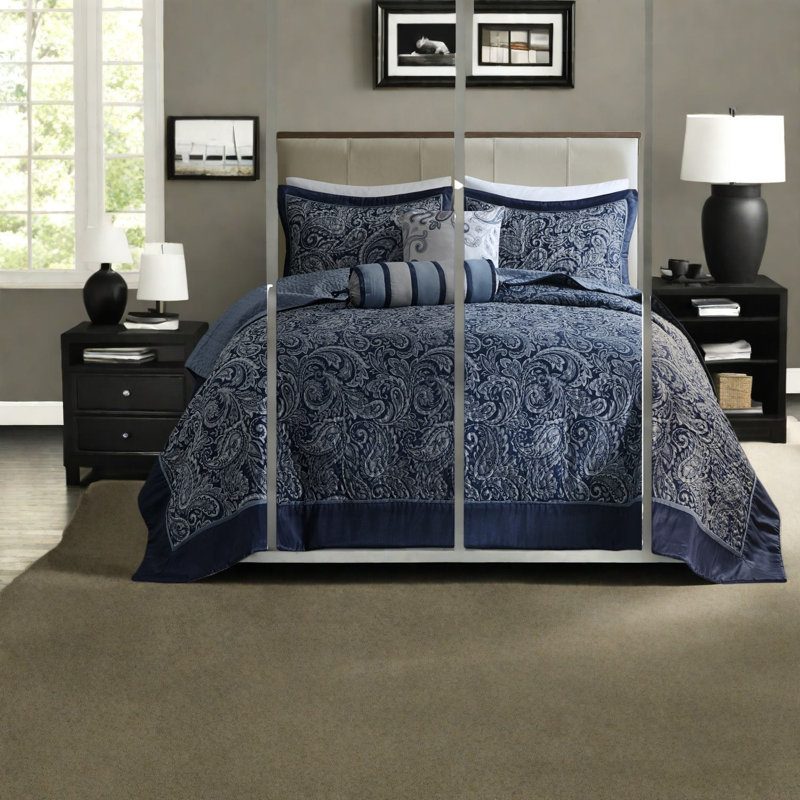 Ensemble de literie pour grand lit réversible en jacquard de style maison classique