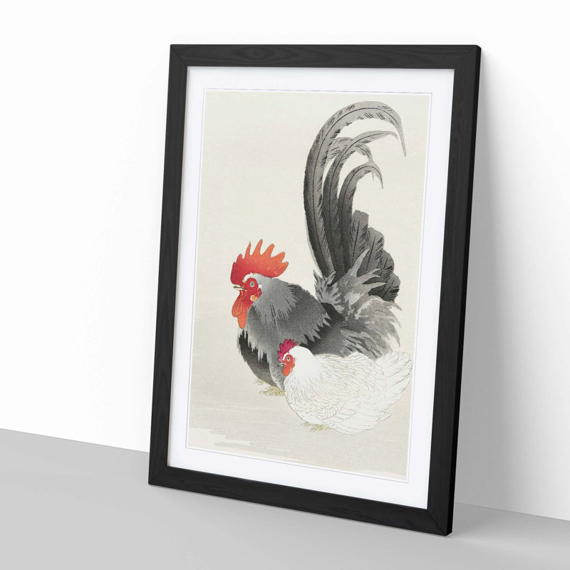 Rooster & Hen by Ohara Koson - Picture Frame Graphic Art Print, 60cm H x 40cm W x 2cm D, Black