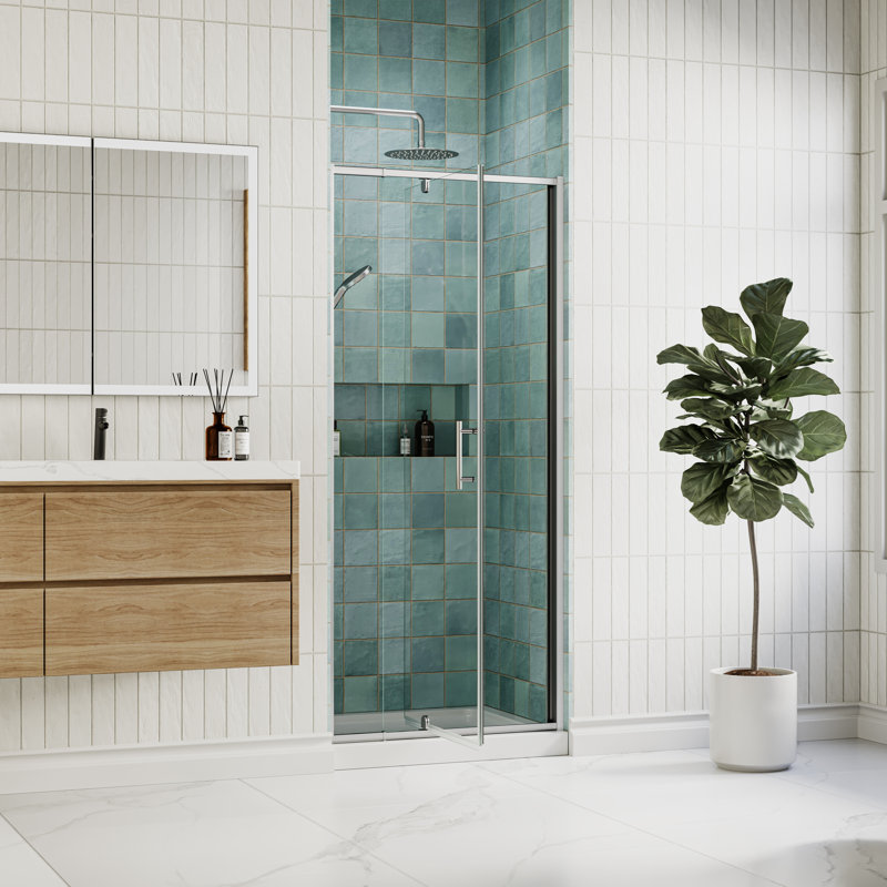 28-32 in. W x 72 in. H Framed Pivot Shower Door with 1/4 in. (6mm) Tempered Clear Glass, Chrome