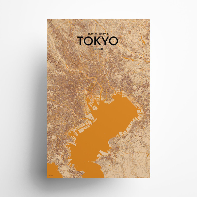 Tokyo City Map In Vintage - No Frame Print, 17cm H x 11cm W x 0.05cm D