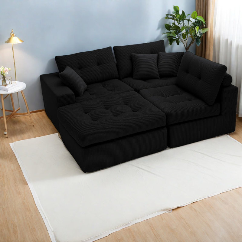 Compression Sectionals Corduroy 113 Inch Modern Chaise Sofa For Home