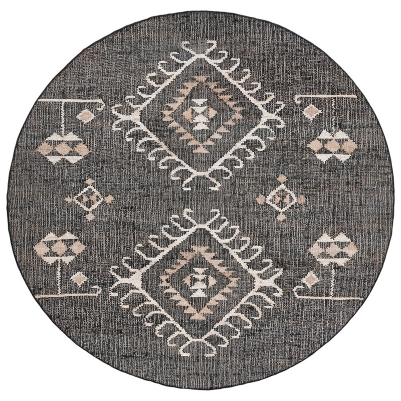 Mickie Southwestern Handmade Flatweave Jute Black/Ivory Area Rug, Round 3'