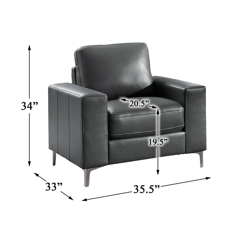 35,5 po Santos W Fauteuil droit gris avec accoudoirs carrés en similicuir (ensemble de 2)