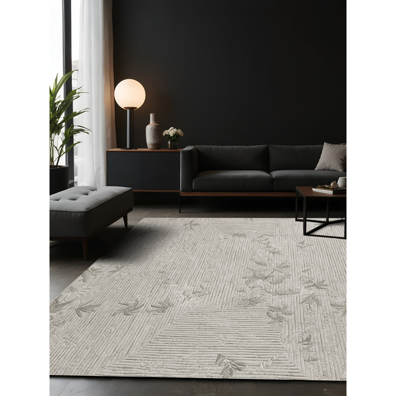 Tapis gris soyeux et moelleux, Carré 3 pi