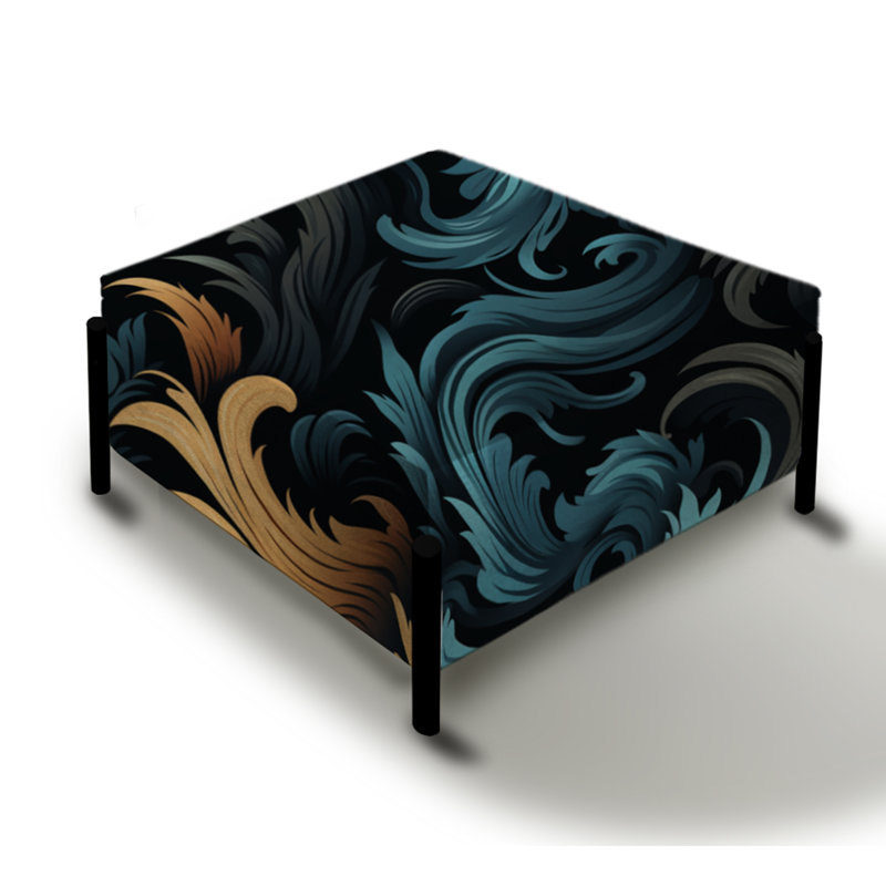 Black Ink Seamless Calligraphy Flourishes - Damask Large Square Ottoman