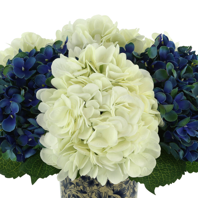 Hydrangea Arrangment In A Chinoiserie Vase, Blue/Light Green