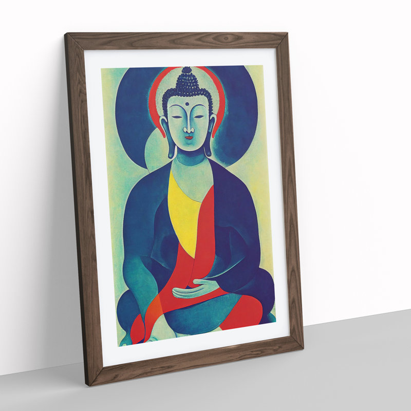 Buddha - Single Picture Frame Print, 34cm H x 25cm W x 2cm D, Walnut