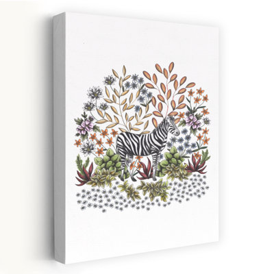 Zebra In Botanical Garden Colorful Serene Abstract Zebra Nature Plant Wall Art Print by Cecilia Battaini - Wrapped Canvas Print