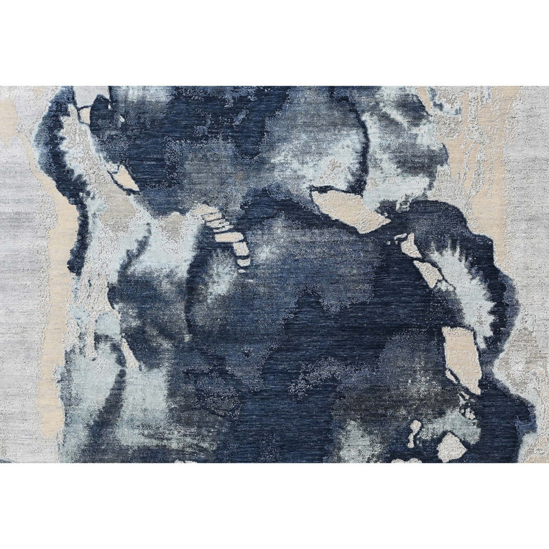 Tapis de grande qualitÃ©, nouÃ© Ã  la main, dans les tons ivoire et bleu, Rectangle 9 pi x 12 pi